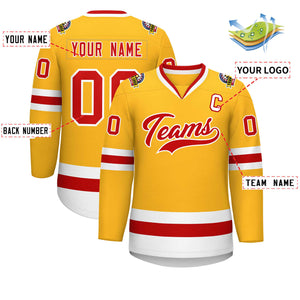 Custom Gold Red-White Classic Style Hockey Jersey