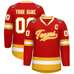 Maillot de hockey de style classique personnalisé rouge or-blanc