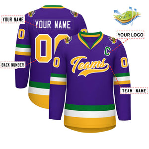 Custom Purple Gold-White Classic Style Hockey Jersey