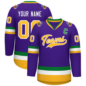 Custom Purple Gold-White Classic Style Hockey Jersey