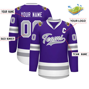 Custom Purple Gray-White Classic Style Hockey Jersey