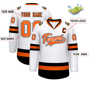 Maillot de hockey de style classique blanc orange blanc-noir personnalisé