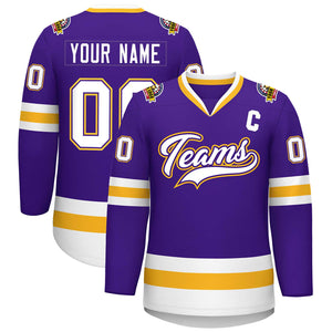 Maillot de hockey de style classique personnalisé violet blanc violet-or