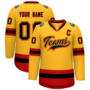 Custom Gold Black Gold-Red Classic Style Hockey Jersey