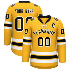 Custom Gold Black-White Lace-Up Neck Hockey Jersey