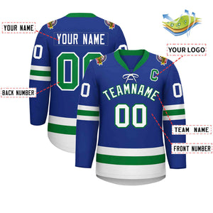 Custom Royal Kelly Green-White Lace-Up Neck Hockey Jersey