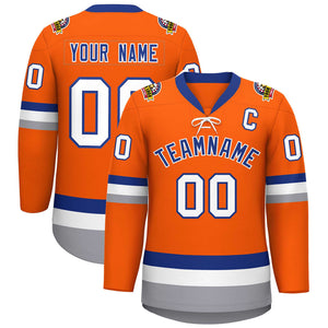 Custom Orange Royal-White Lace-Up Neck Hockey Jersey