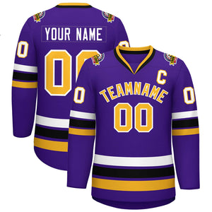 Maillot de hockey de style classique violet or-blanc personnalisé