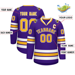 Custom Purple Gold Purple-White Classic Style Hockey Jersey