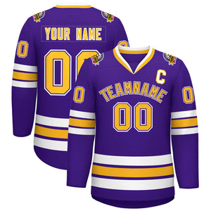 Custom Purple Gold Purple-White Classic Style Hockey Jersey