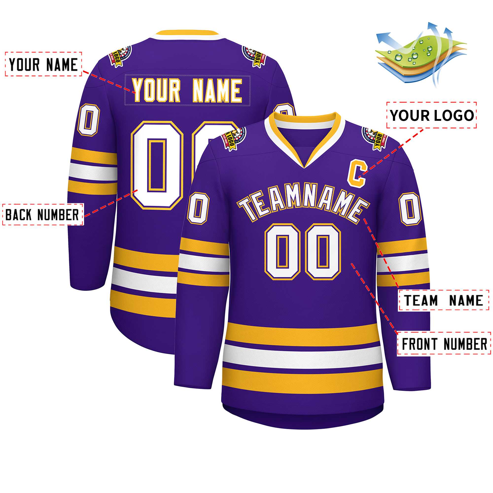 Custom Purple White Purple-Gold Classic Style Hockey Jersey