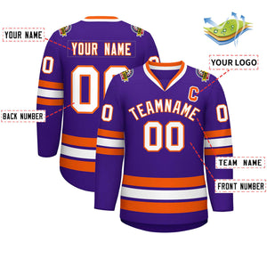 Custom Purple White-Orange Classic Style Hockey Jersey