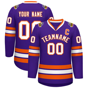 Custom Purple White-Orange Classic Style Hockey Jersey