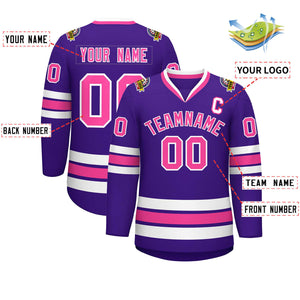 Custom Purple Pink-White Classic Style Hockey Jersey