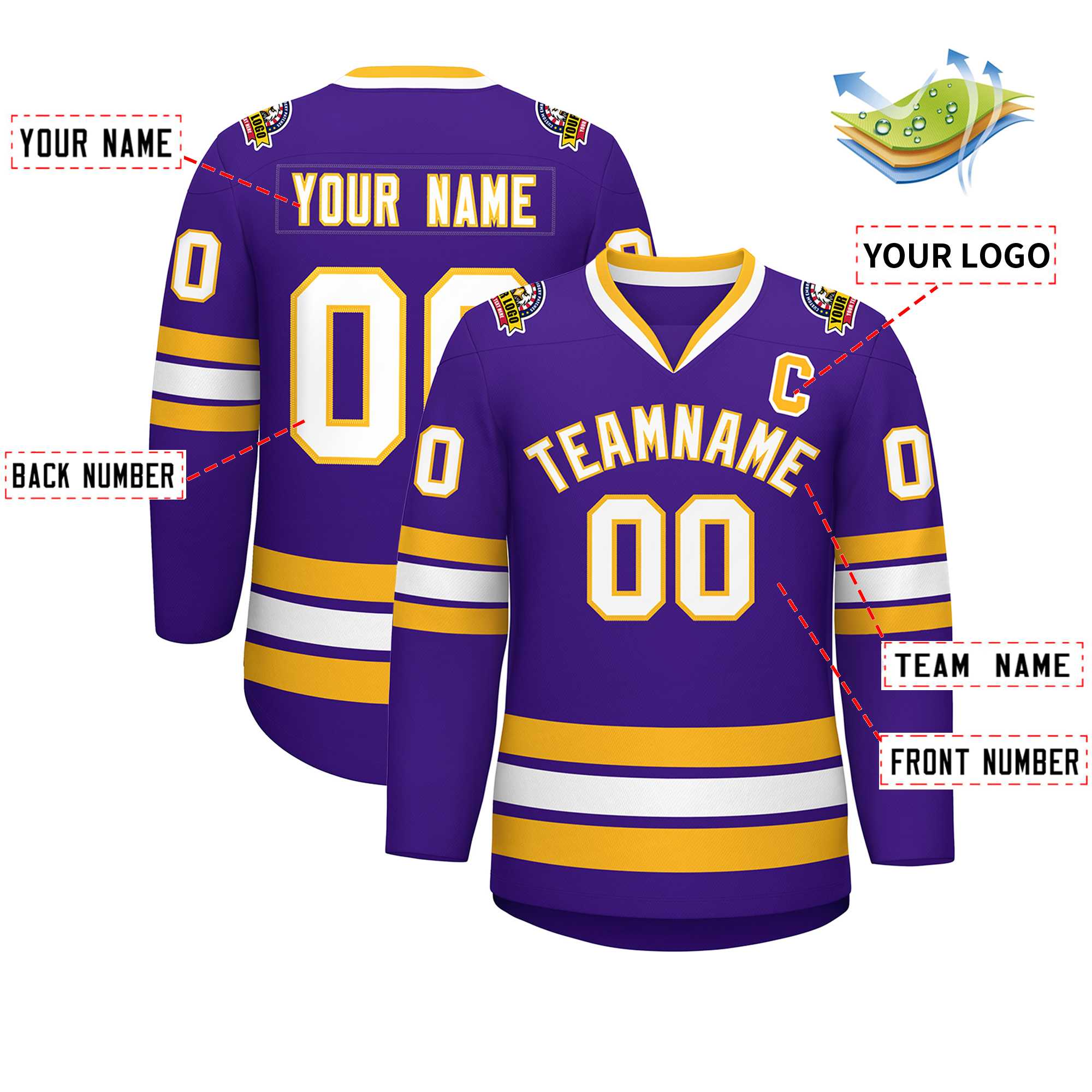 Custom Purple White-Gold Classic Style Hockey Jersey