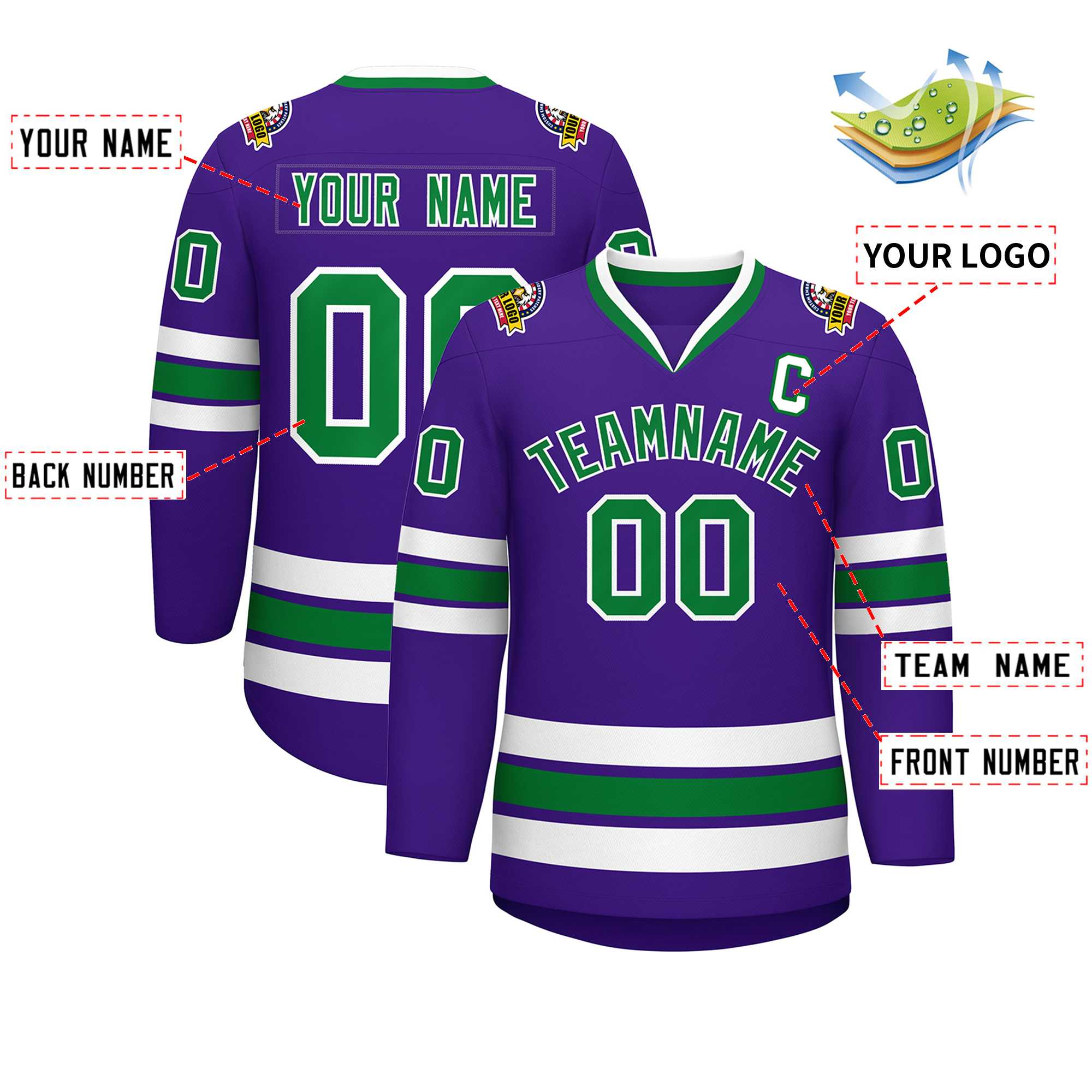 Custom Purple Kelly Green-White Classic Style Hockey Jersey