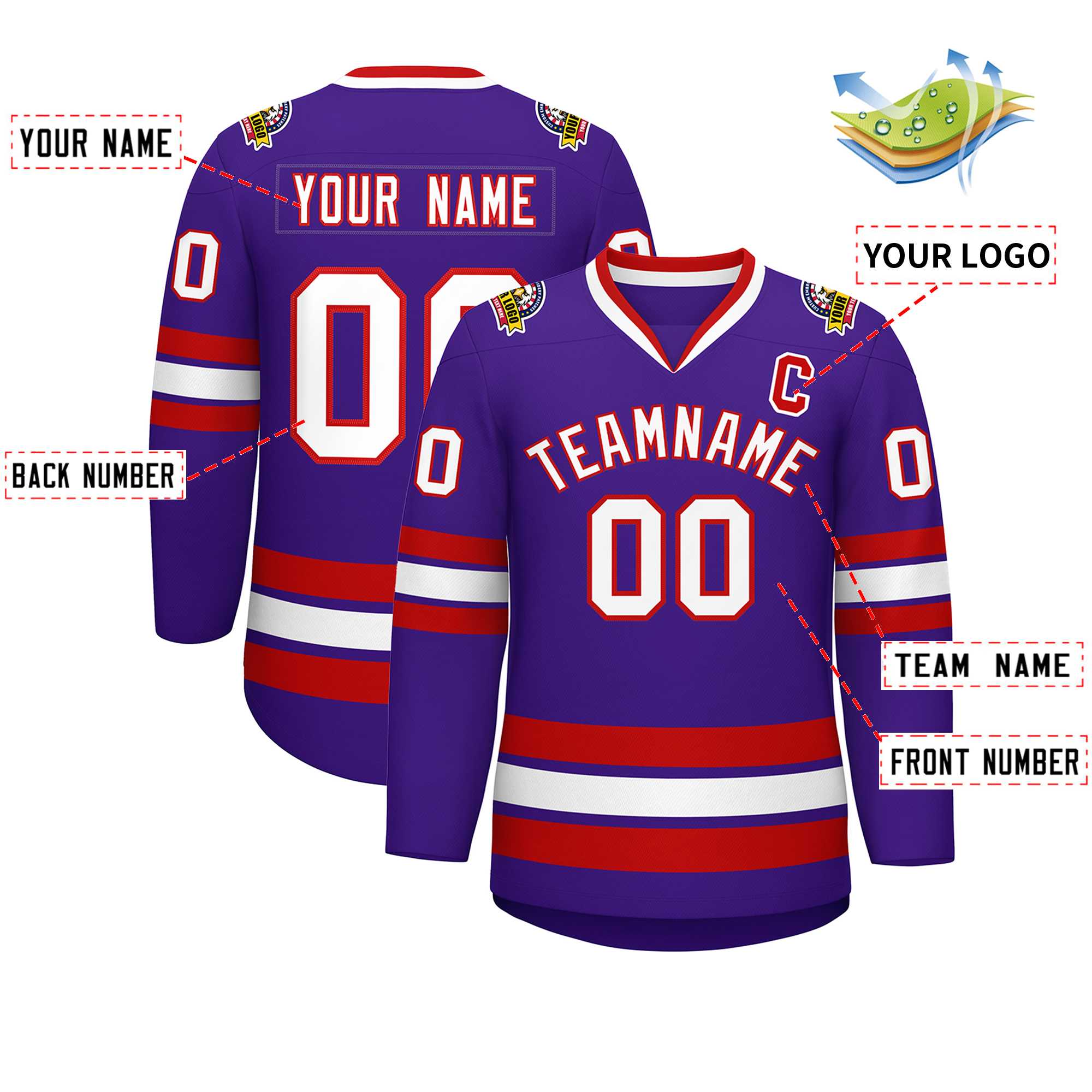 Custom Purple White-Red Classic Style Hockey Jersey