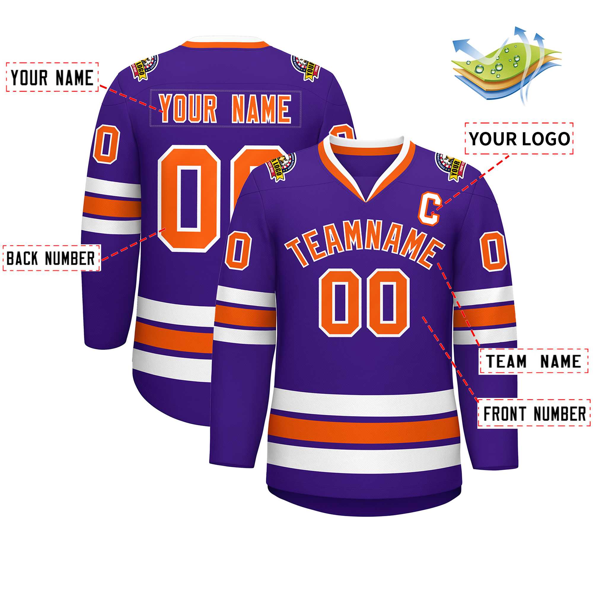 Custom Purple Orange-White Classic Style Hockey Jersey