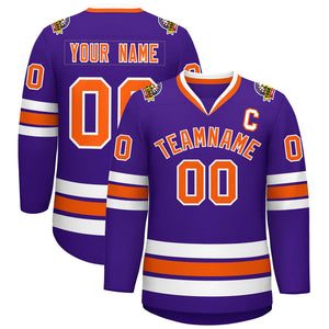 Custom Purple Orange-White Classic Style Hockey Jersey