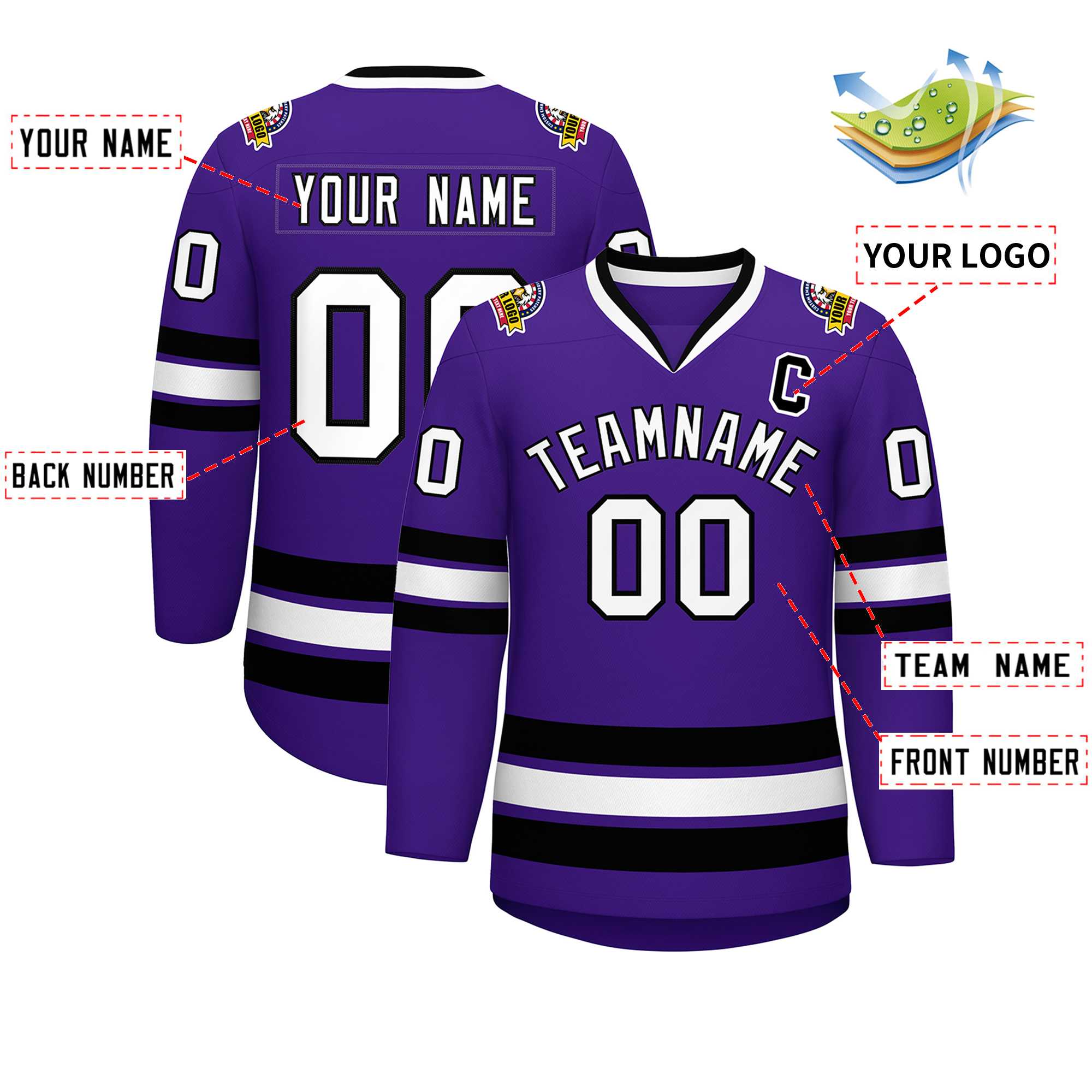 Custom Purple White-Black Classic Style Hockey Jersey