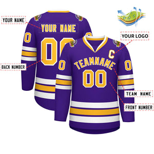 Maillot de hockey de style classique violet or-blanc personnalisé