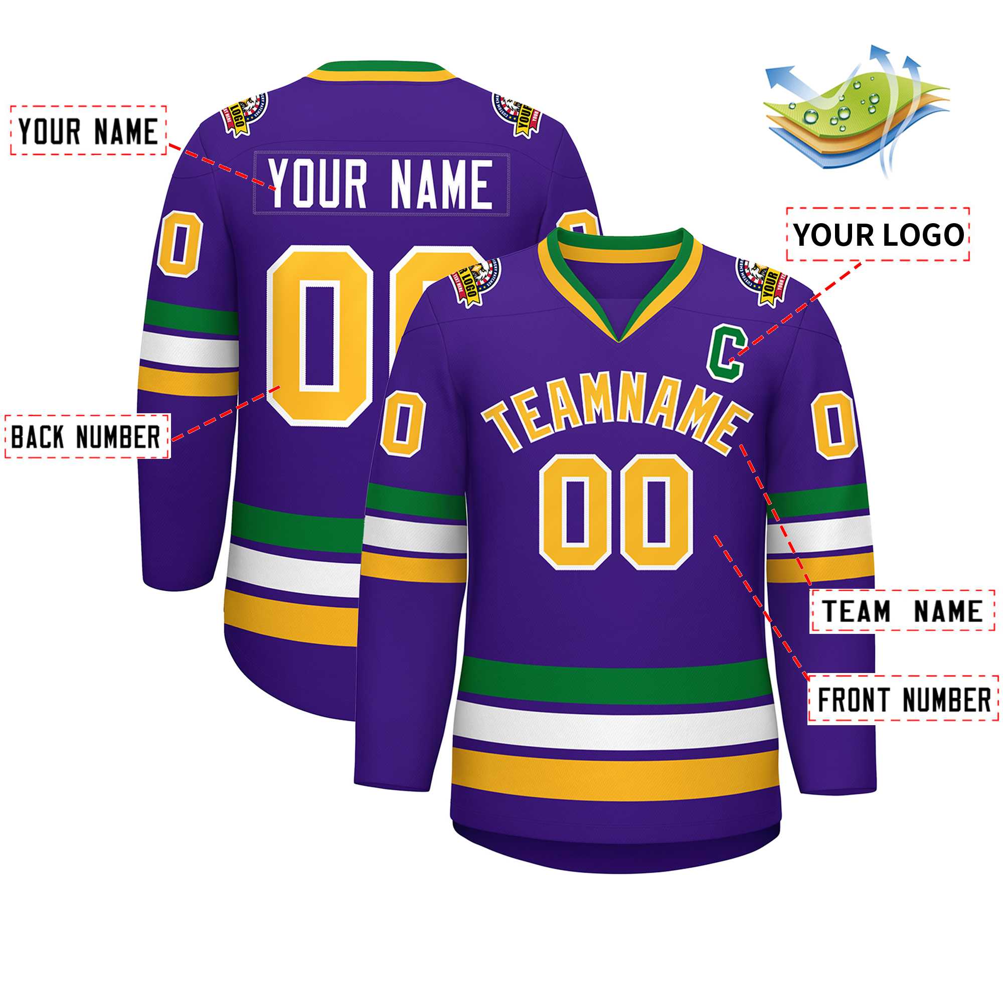 Custom Purple Gold-White Classic Style Hockey Jersey