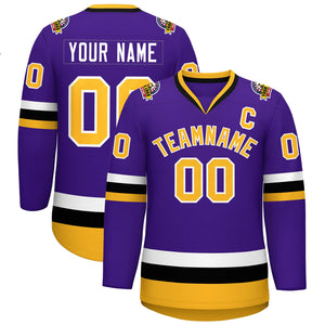 Custom Purple Gold-White Classic Style Hockey Jersey