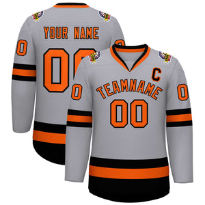 Maillot de hockey de style classique gris orange-noir personnalisé