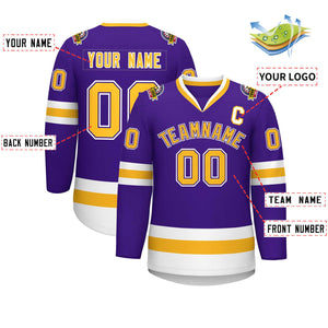 Custom Purple Gold Purple-White Classic Style Hockey Jersey