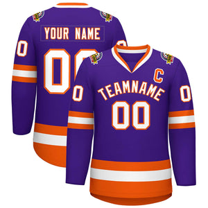 Custom Purple White-Orange Classic Style Hockey Jersey