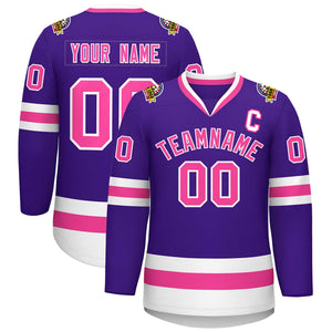 Maillot de hockey de style classique violet rose-blanc personnalisé