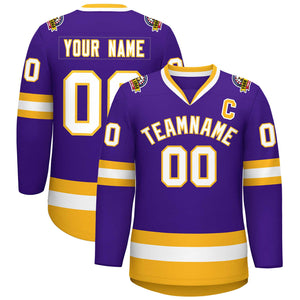 Maillot de hockey de style classique violet blanc-or personnalisé