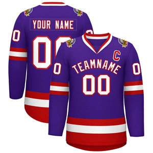 Maillot de hockey de style classique violet blanc-rouge personnalisé