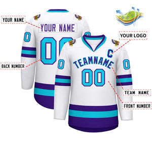 Custom White Purple-Powder Blue Classic Style Hockey Jersey