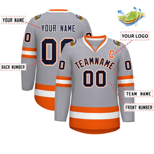 Maillot de hockey de style classique personnalisé gris marine orange-blanc