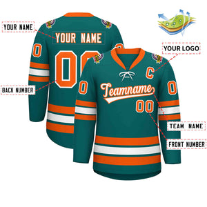 Custom Aqua White-Orange Lace-Up Neck Hockey Jersey