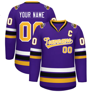 Custom Purple Gold-White Classic Style Hockey Jersey