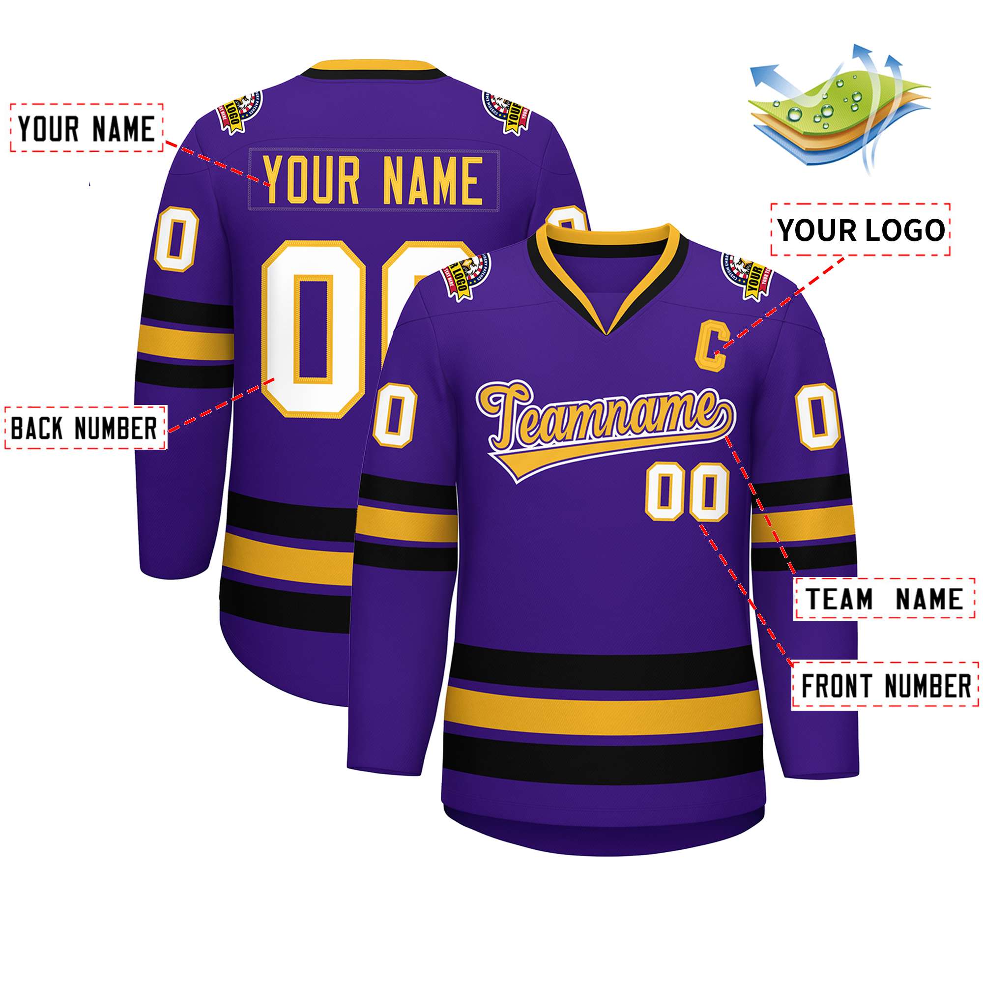 Maillot de hockey de style classique personnalisé violet or violet-blanc