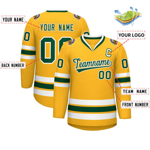 Custom Gold Green-White Classic Style Hockey Jersey