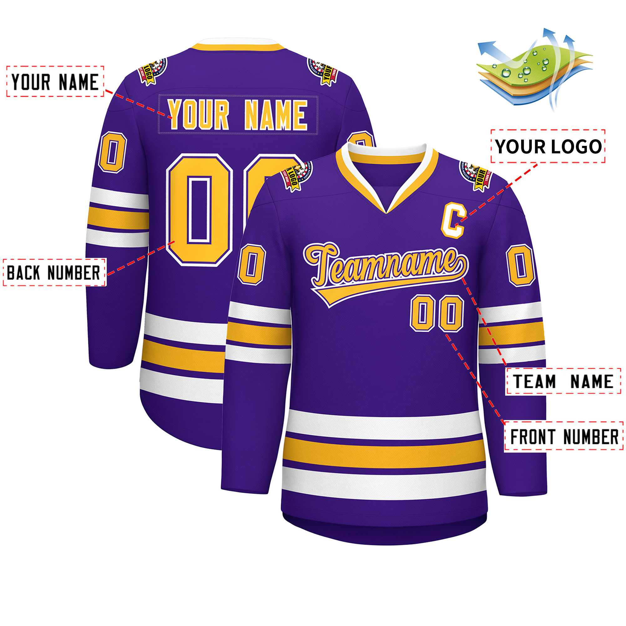 Custom Purple Gold Purple-White Classic Style Hockey Jersey