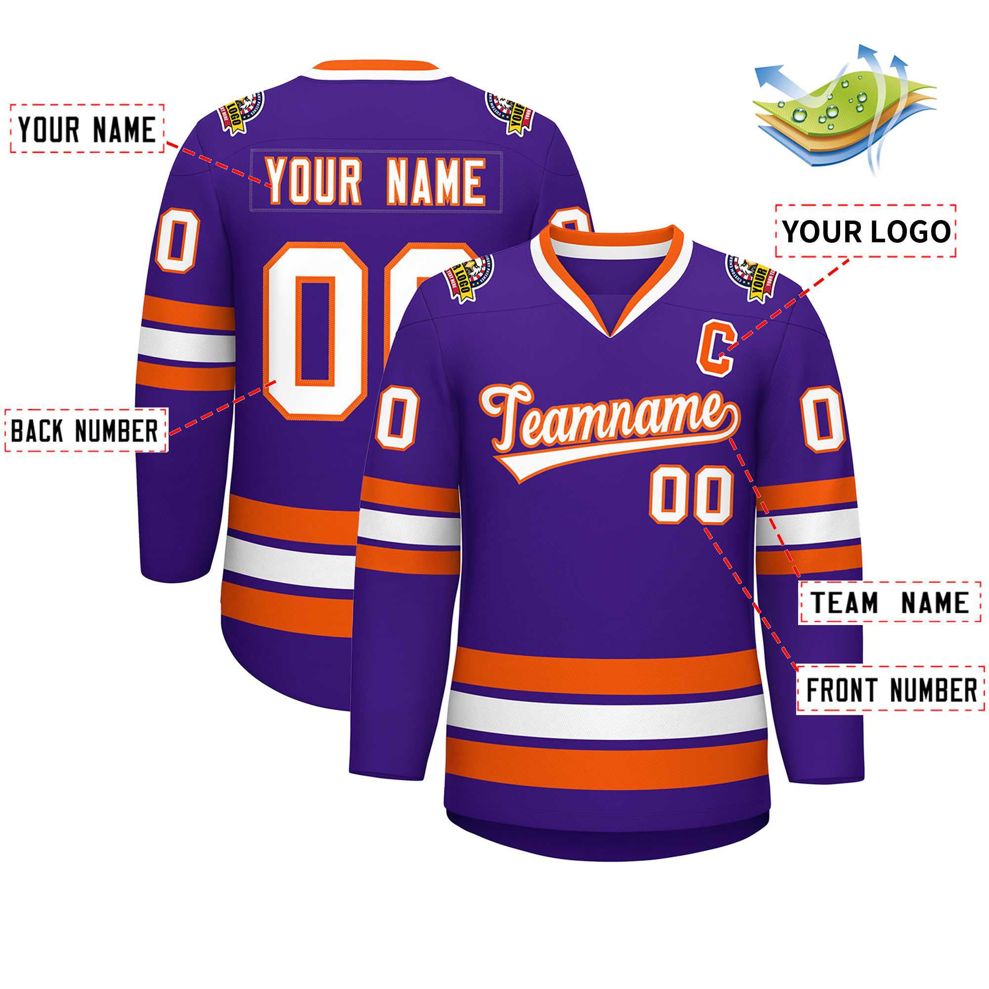 Custom Purple White-Orange Classic Style Hockey Jersey