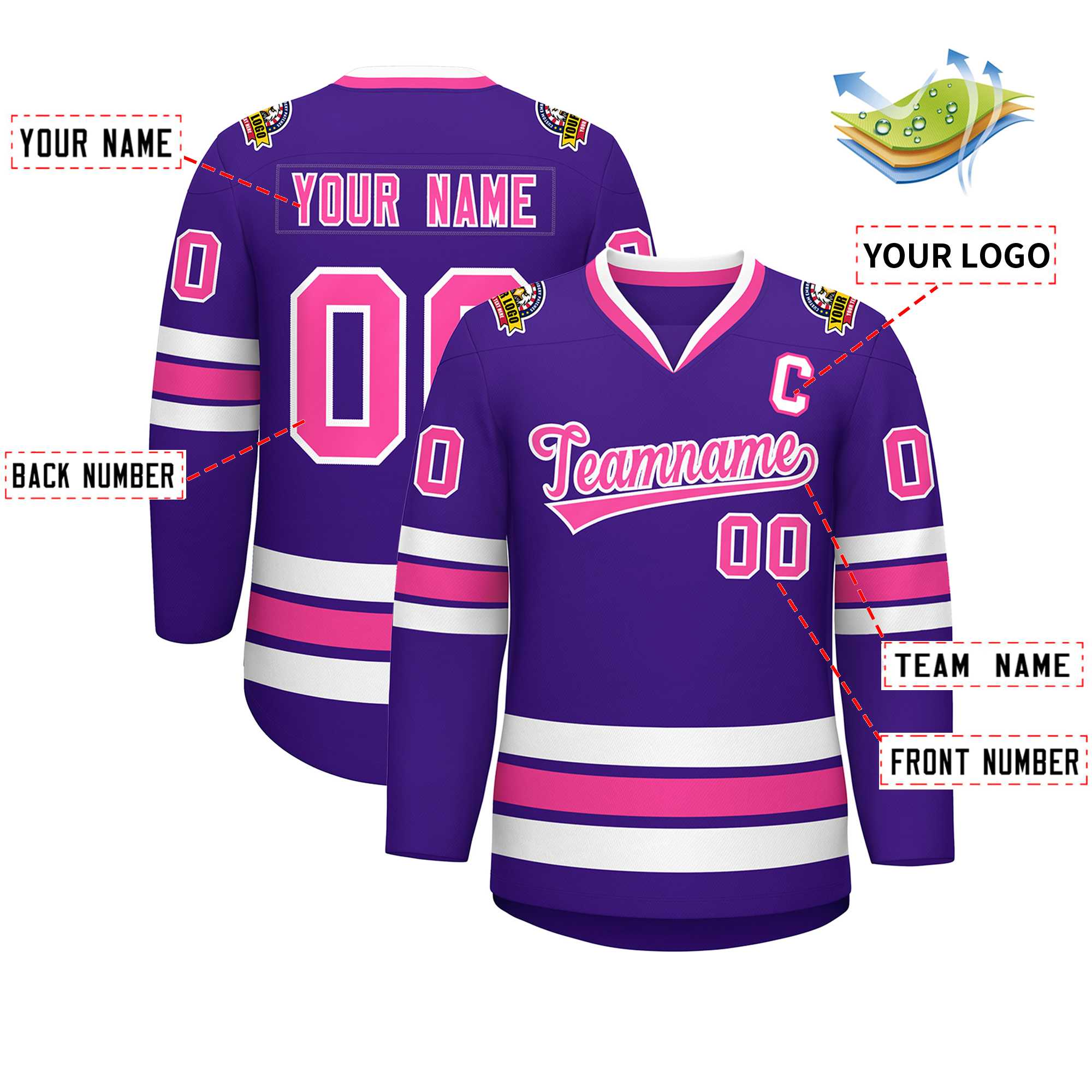 Custom Purple Pink-White Classic Style Hockey Jersey