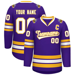 Custom Purple White-Gold Classic Style Hockey Jersey