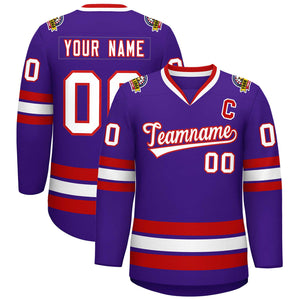 Custom Purple White-Red Classic Style Hockey Jersey