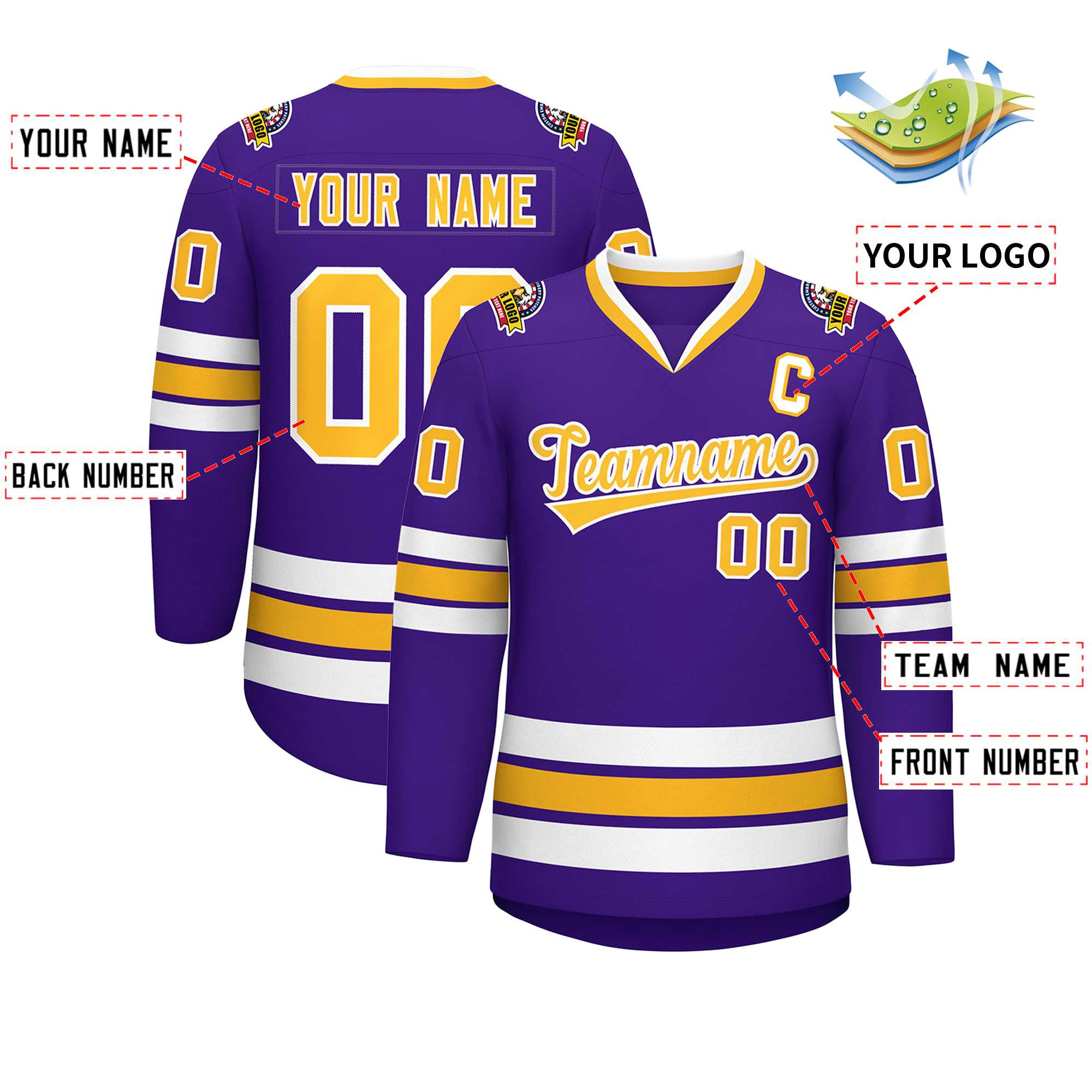 Custom Purple Gold-White Classic Style Hockey Jersey