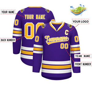 Custom Purple Gold-White Classic Style Hockey Jersey