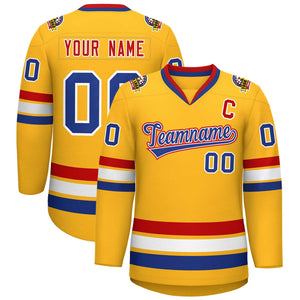 Maillot de hockey de style classique blanc-rouge Royal personnalisé en or