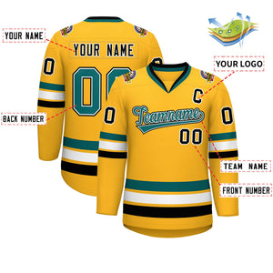 Custom Gold Aqua White-Black Classic Style Hockey Jersey