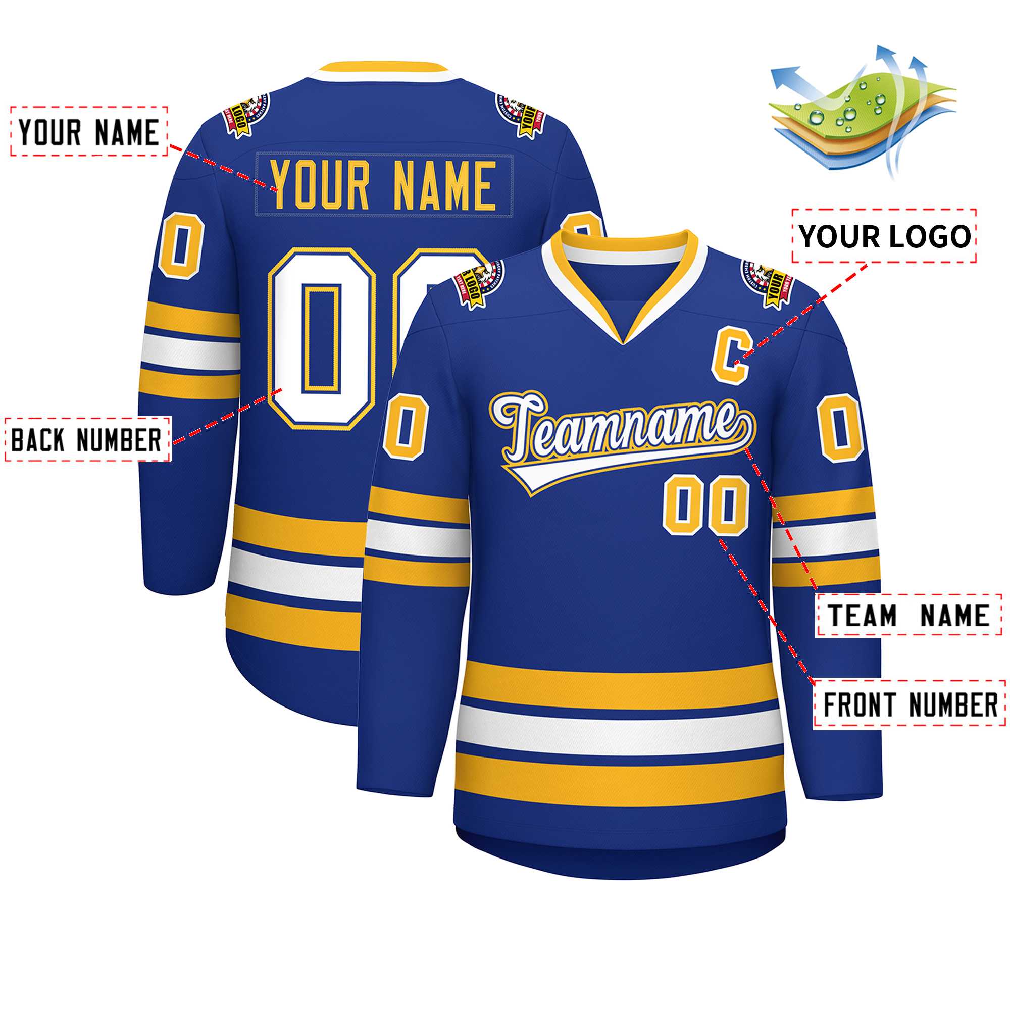 Maillot de hockey de style classique Royal White Royal-Gold personnalisé