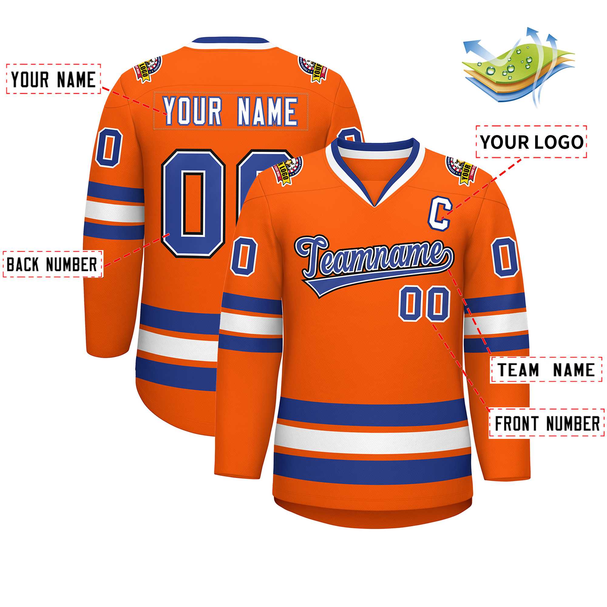 Maillot de hockey de style classique Orange Royal blanc-noir personnalisé